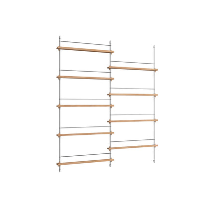 Magazine Shelving Sets (180 cm) by Moebe - MS.180.2 / Stainless Steel Uprights / Oiled Oak