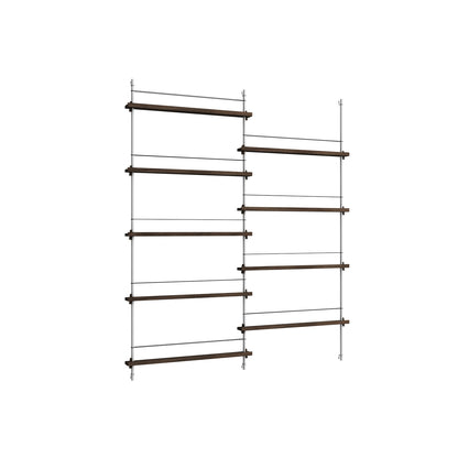 Magazine Shelving Sets (180 cm) by Moebe - MS.180.2 / Stainless Steel Uprights / Smoked Oak