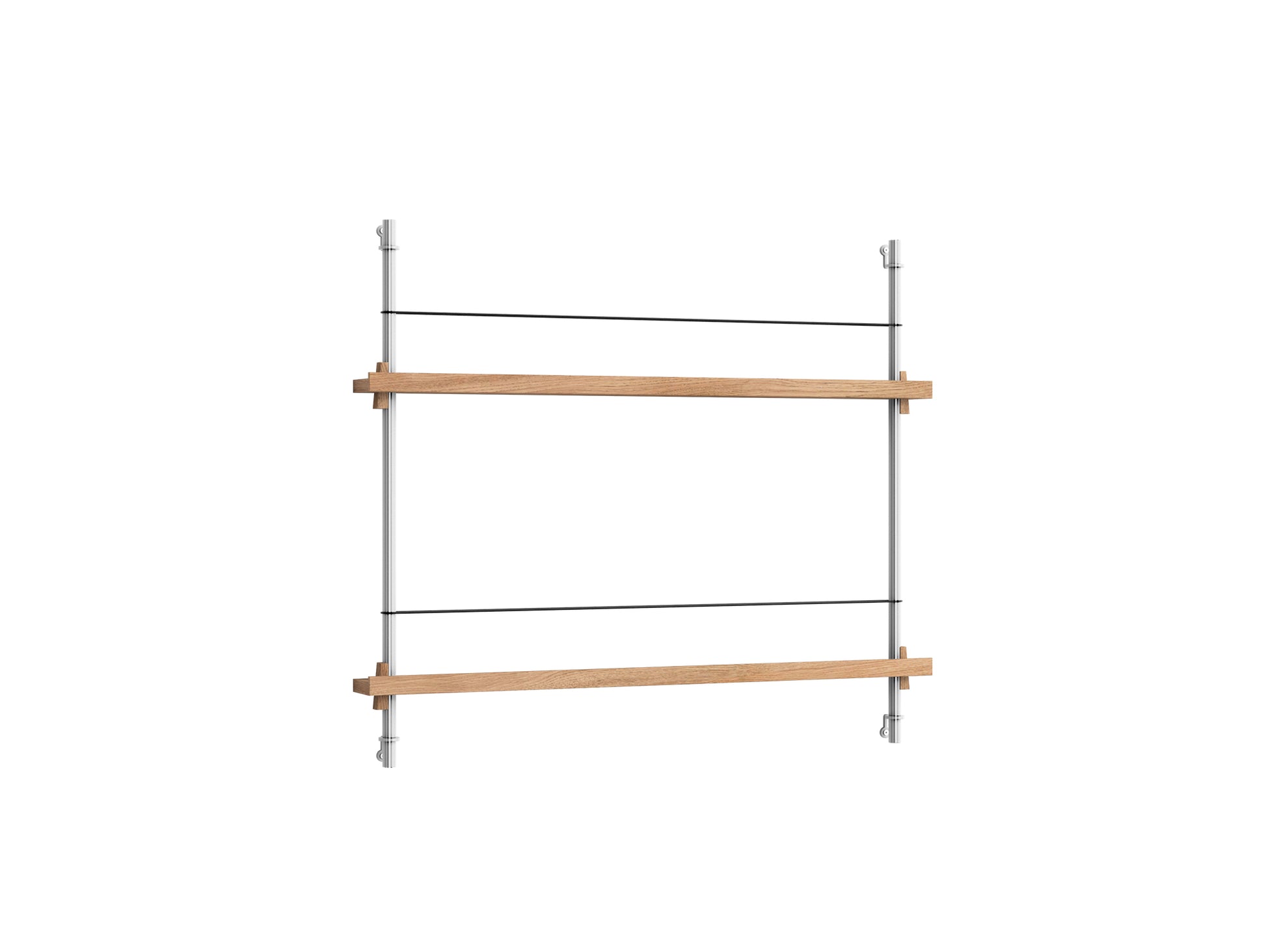 Magazine Shelving Sets (65 cm) by Moebe - Stainless Steel Uprights / Oiled Oak