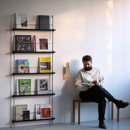 Magazine Shelving Sets (180 cm) by Moebe - MS.180.1 / Stainless Steel Uprights / Black Painted Oak