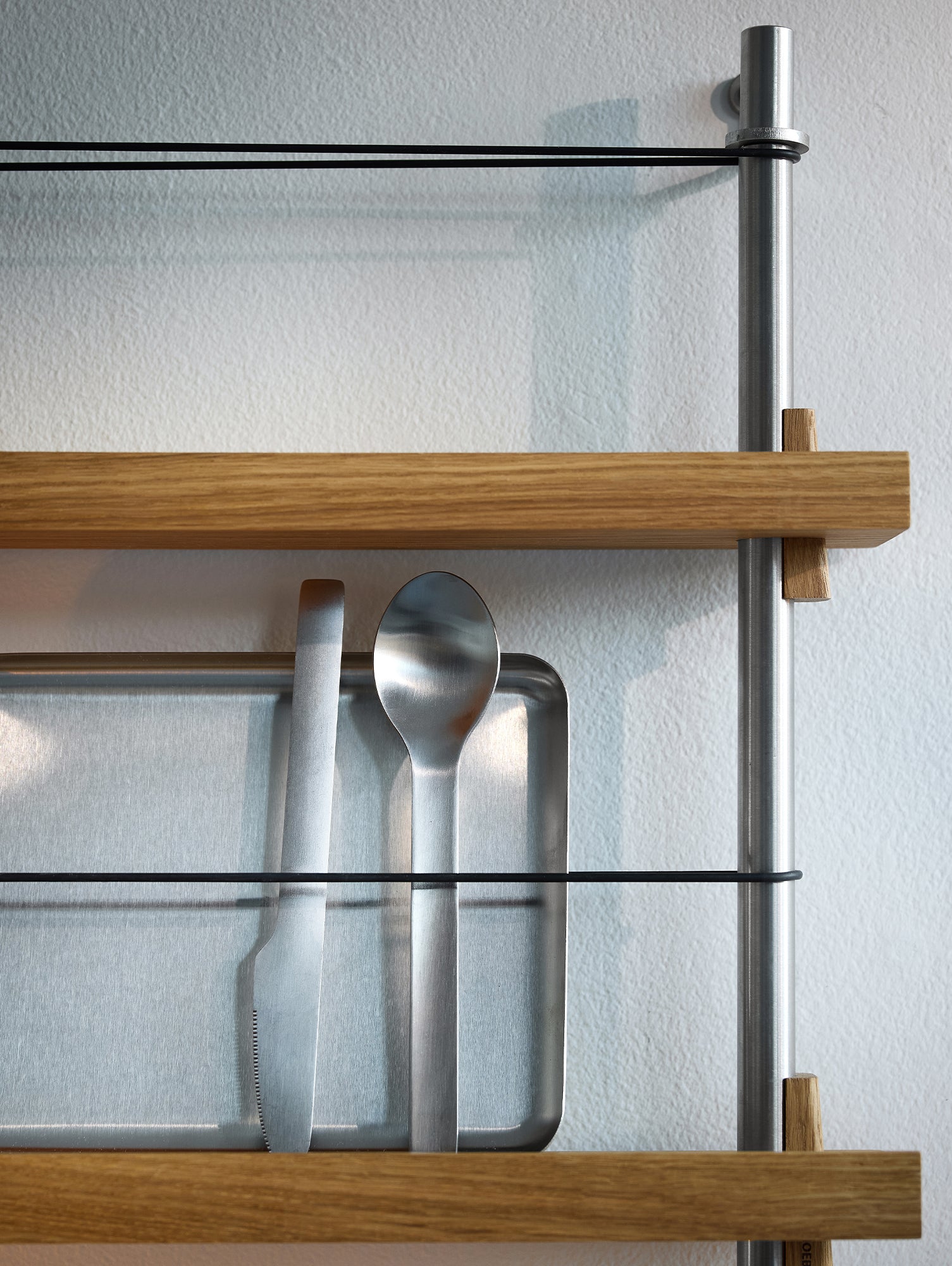 Magazine Shelving Sets (65 cm) by Moebe - Stainless Steel Uprights / Oiled Oak
