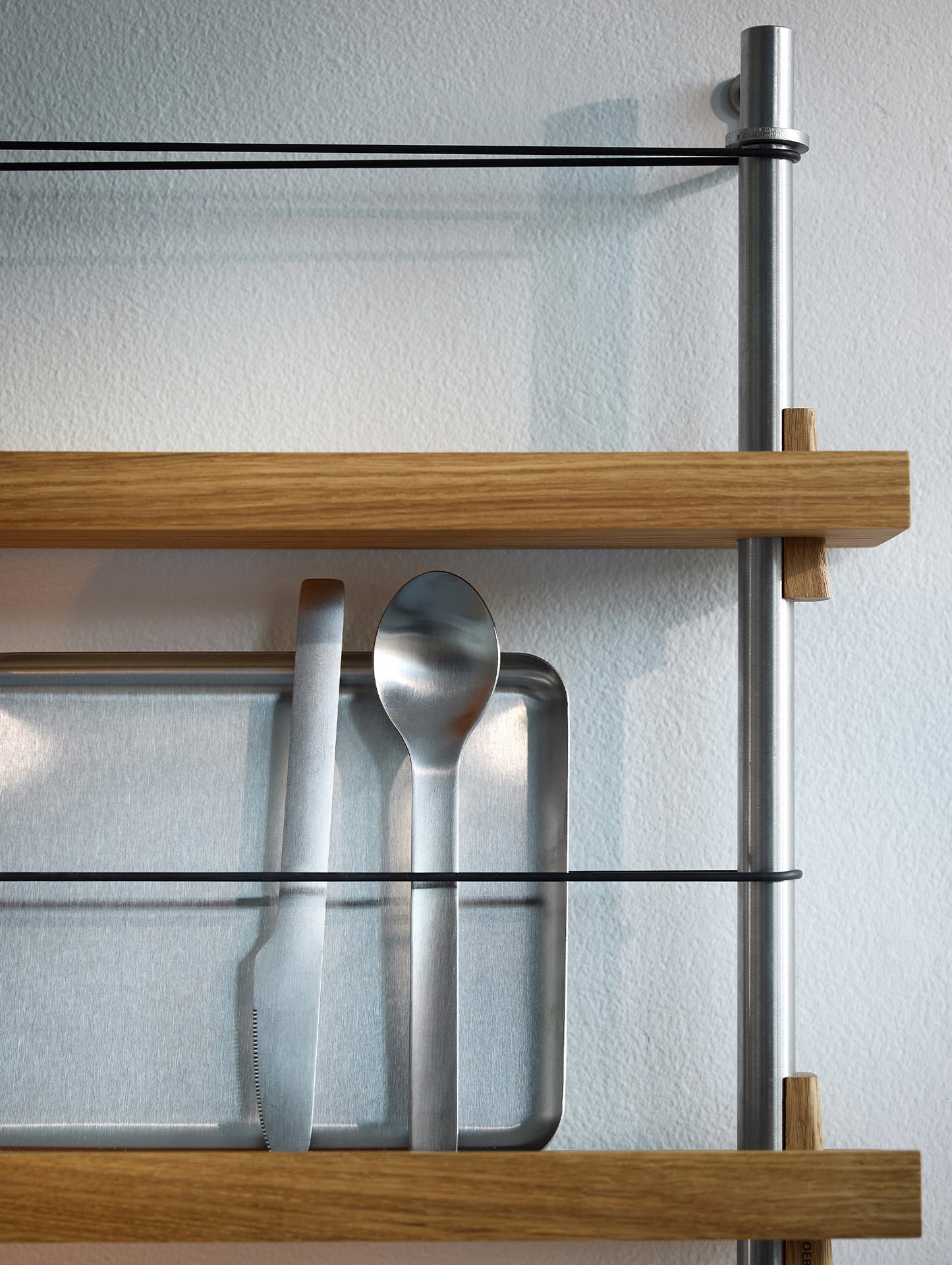 Magazine Shelving Sets (115 cm) by Moebe - Stainless Steel Uprights / Oiled Oak