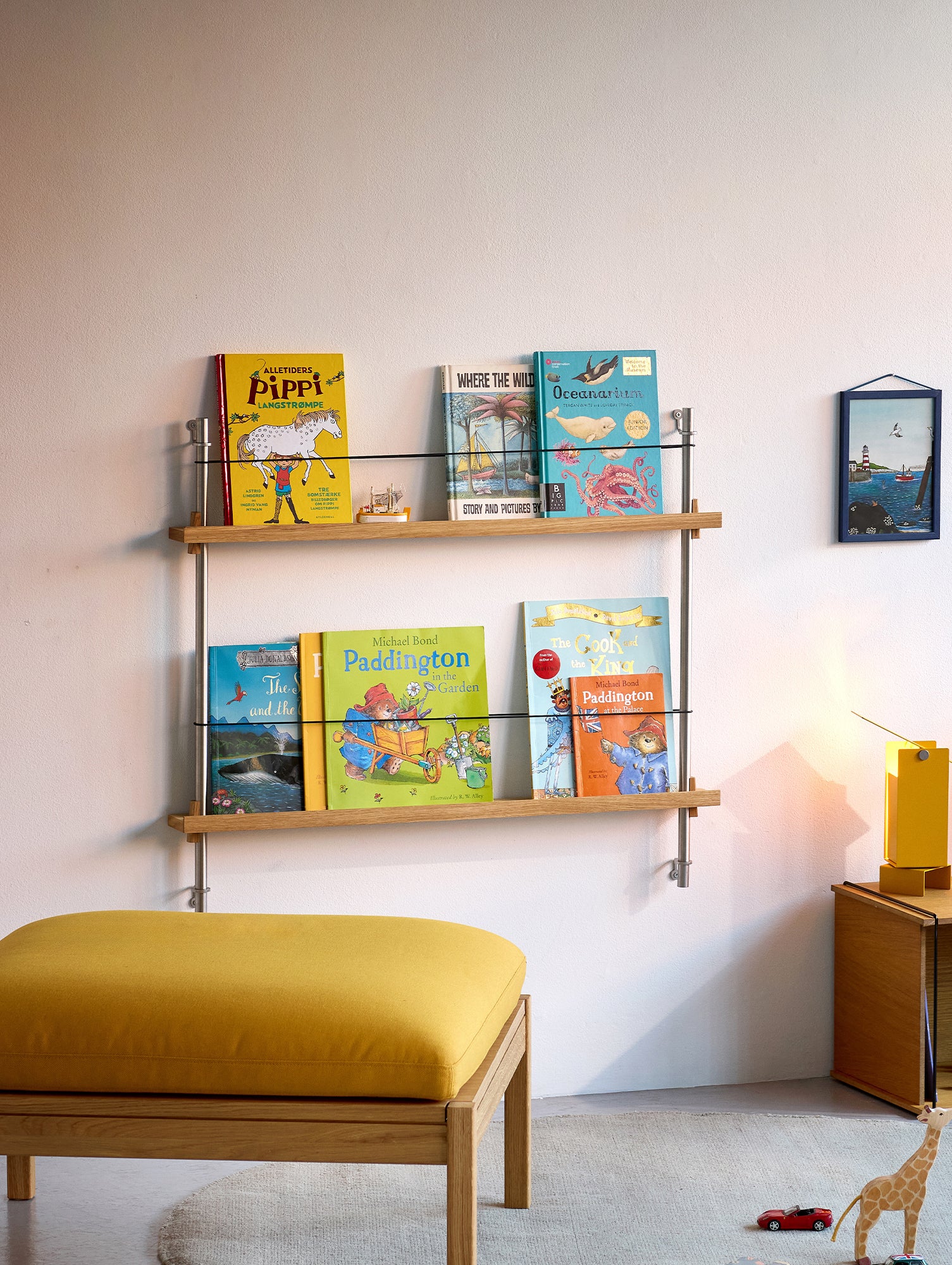 Magazine Shelving Sets (65 cm) by Moebe - Stainless Steel Uprights / Oiled Oak
