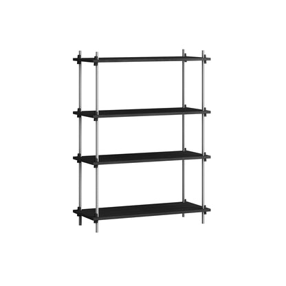 Shelving System Sets (115 cm) - by Moebe / S.115.1.A / Stainless Steel  Uprights / Black Painted Oak 
