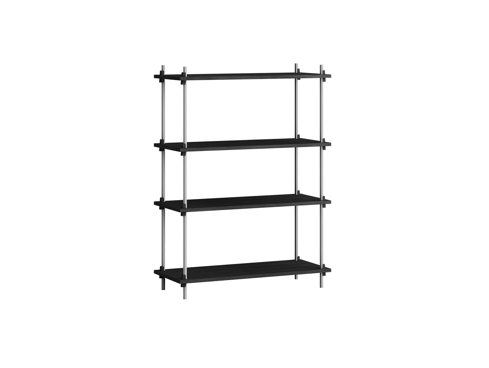 Shelving System Sets (115 cm) - by Moebe / S.115.1.A / Stainless Steel  Uprights / Black Painted Oak 