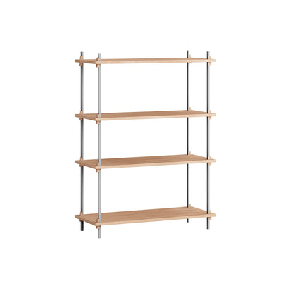 Shelving System Sets (115 cm) - by Moebe / S.115.1.A / Stainless Steel  Uprights / Oiled Oak 