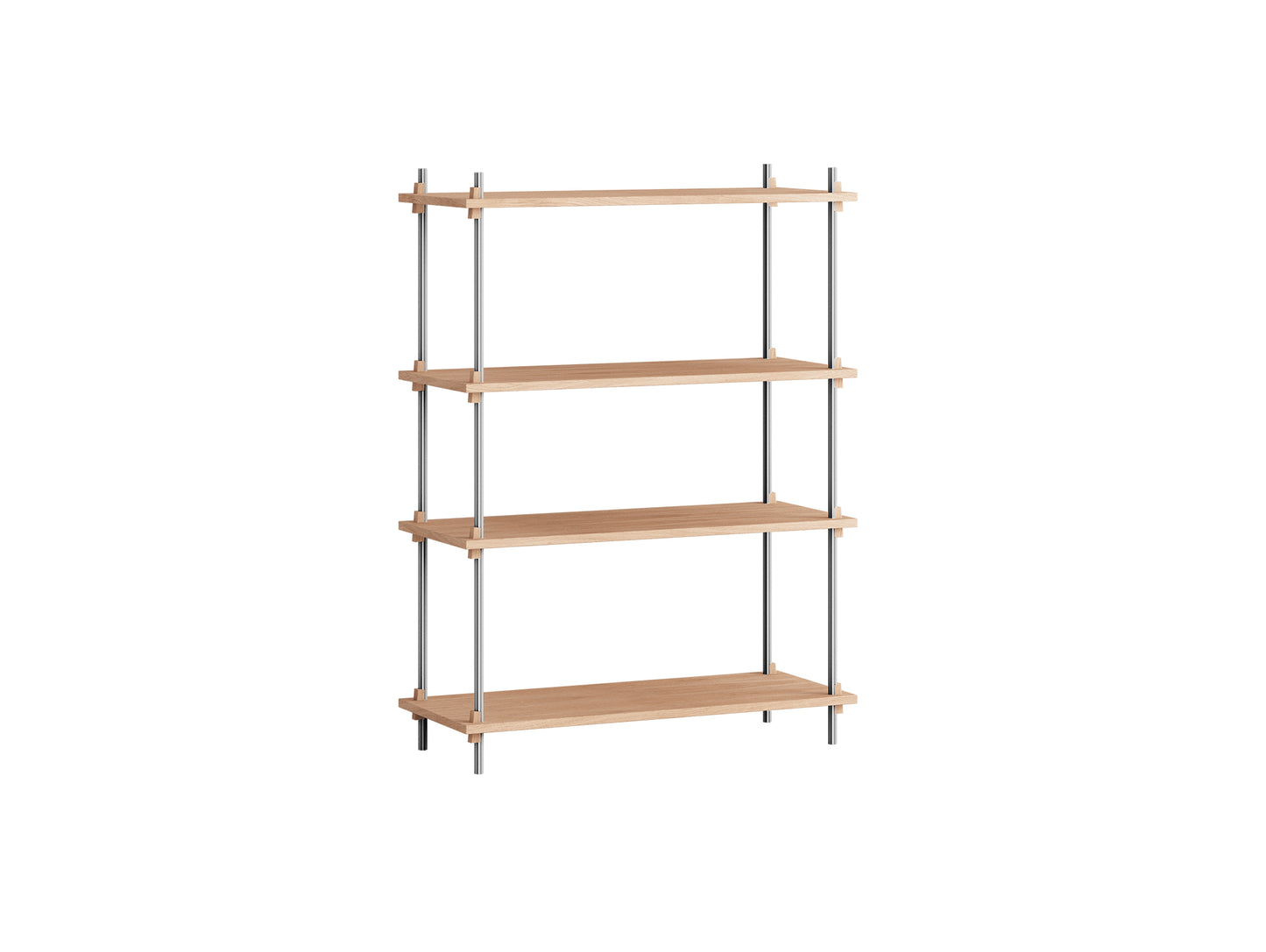 Shelving System Sets (115 cm) - by Moebe / S.115.1.A / Stainless Steel  Uprights / Oiled Oak 