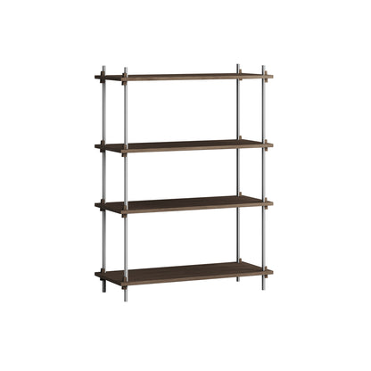 Shelving System Sets (115 cm) - by Moebe / S.115.1.A / Stainless Steel  Uprights / Smoked Oak 