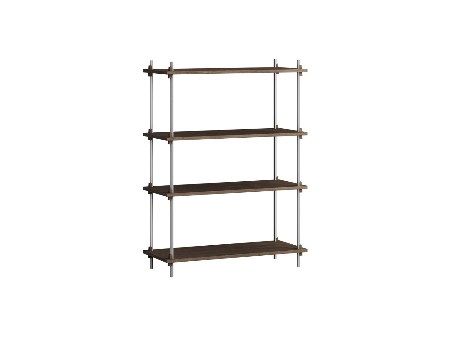 Shelving System Sets (115 cm) - by Moebe / S.115.1.A / Stainless Steel  Uprights / Smoked Oak 