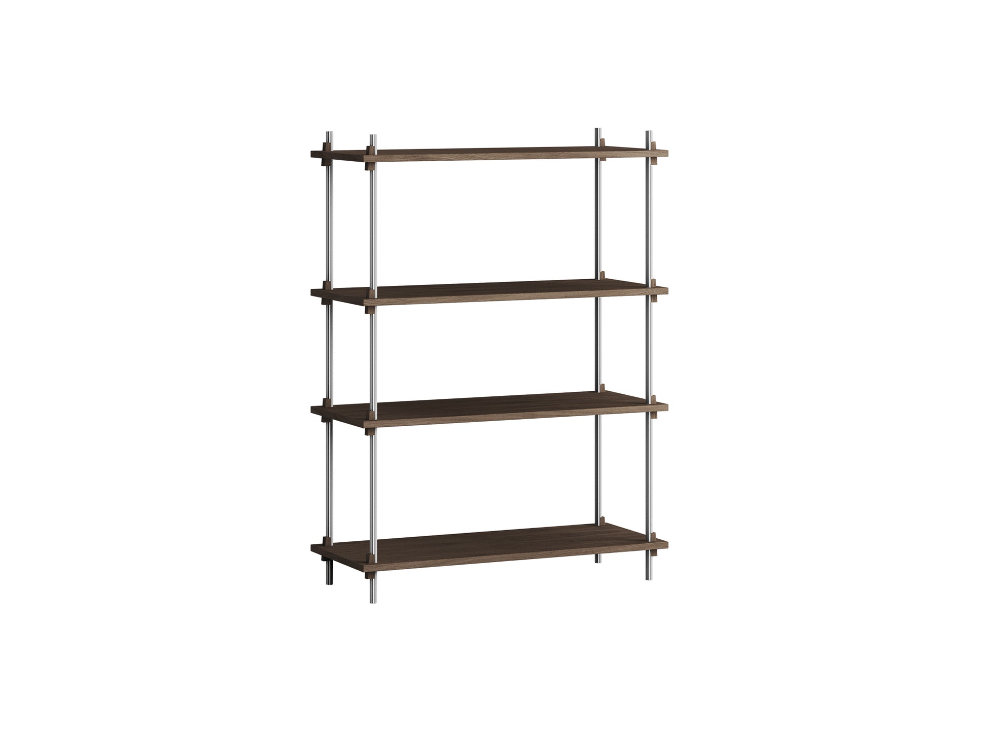 Shelving System Sets (115 cm) - by Moebe / S.115.1.A / Stainless Steel  Uprights / Smoked Oak 
