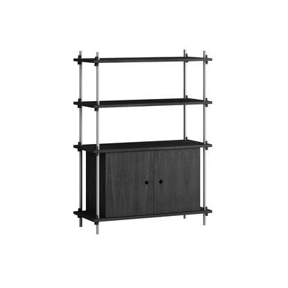 Shelving System Sets (115 cm) - by Moebe / S.115.1.B / Stainless Steel  Uprights / Black Painted Oak 