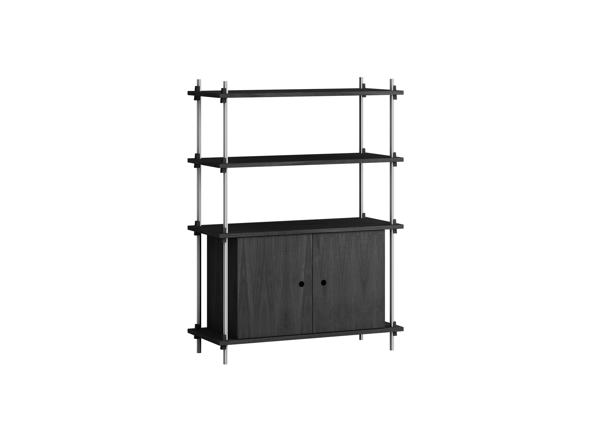Shelving System Sets (115 cm) - by Moebe / S.115.1.B / Stainless Steel  Uprights / Black Painted Oak 