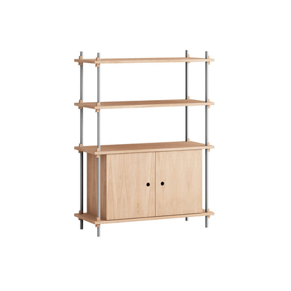 Shelving System Sets (115 cm) - by Moebe / S.115.1.B / Stainless Steel  Uprights / Oiled Oak 