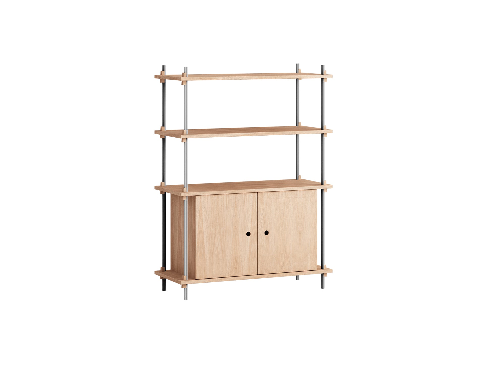 Shelving System Sets (115 cm) - by Moebe / S.115.1.B / Stainless Steel  Uprights / Oiled Oak 