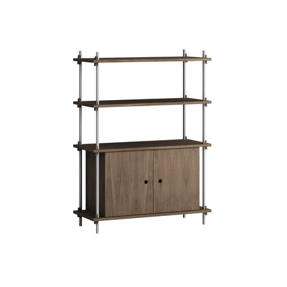 Shelving System Sets (115 cm) - by Moebe / S.115.1.B / Stainless Steel  Uprights / Smoked Oak 