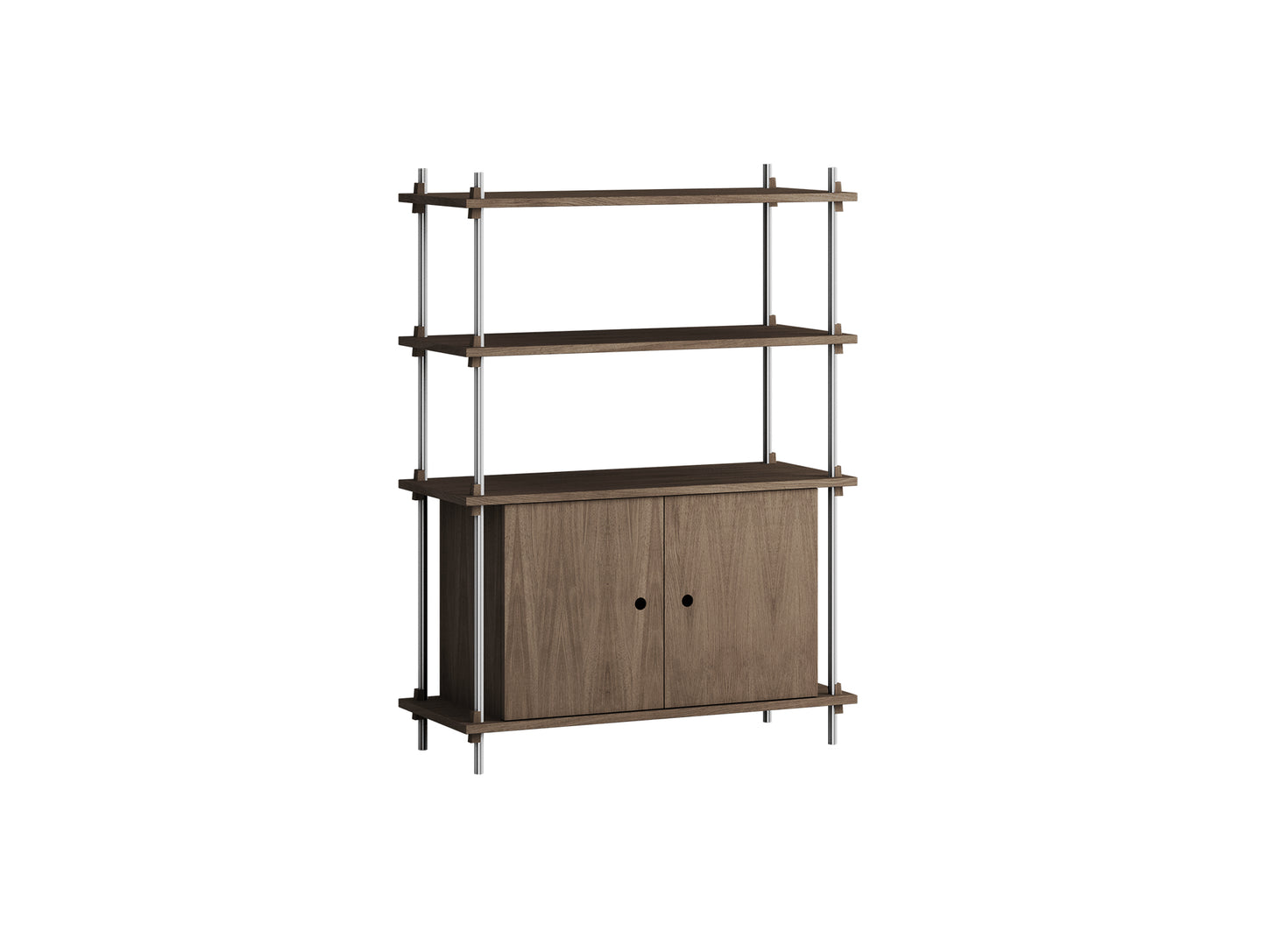 Shelving System Sets (115 cm) - by Moebe / S.115.1.B / Stainless Steel  Uprights / Smoked Oak 
