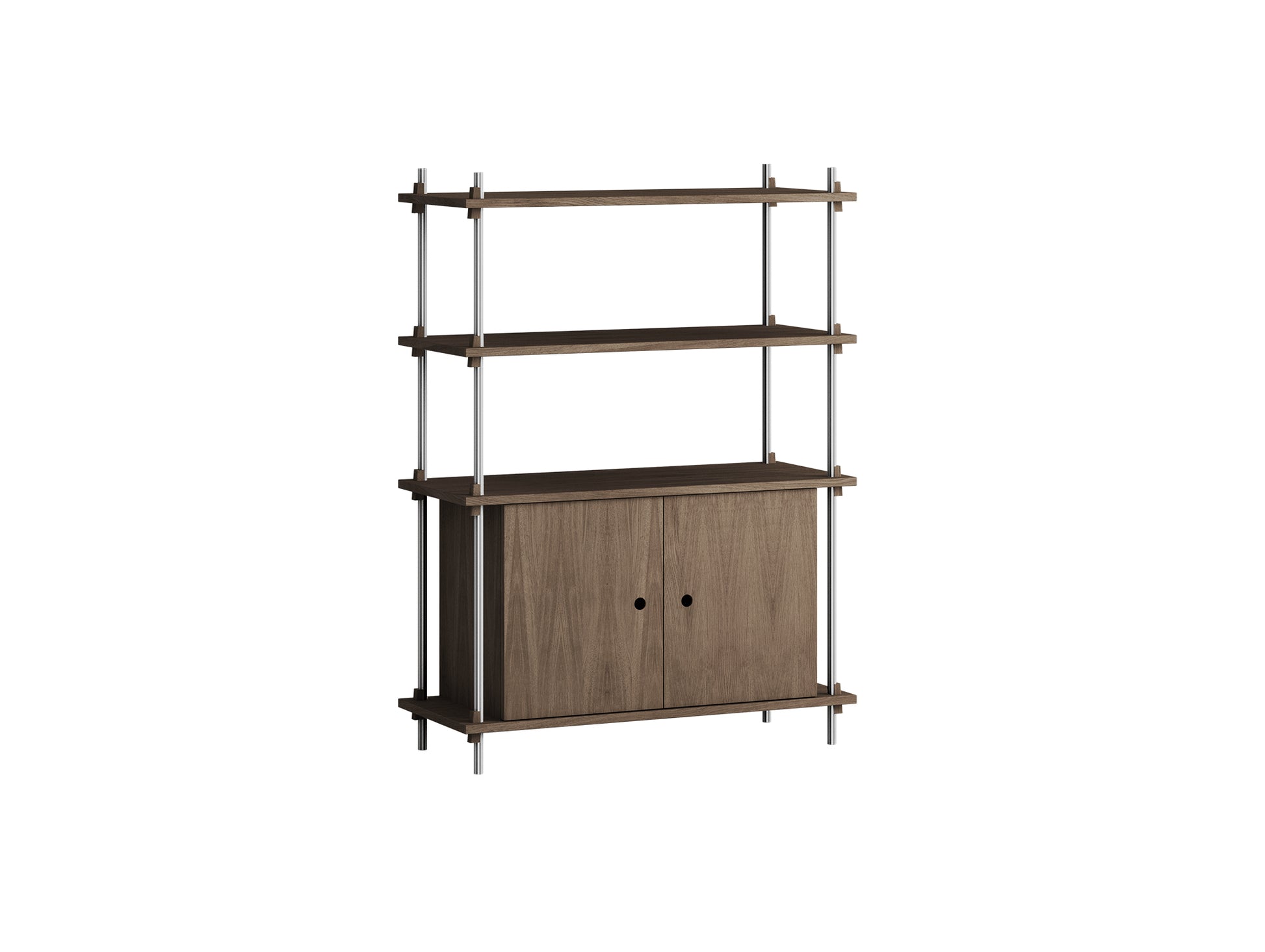 Shelving System Sets (115 cm) - by Moebe / S.115.1.B / Stainless Steel  Uprights / Smoked Oak 