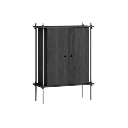Shelving System Sets (115 cm) - by Moebe / S.115.1.C / Stainless Steel  Uprights / Black Painted Oak 