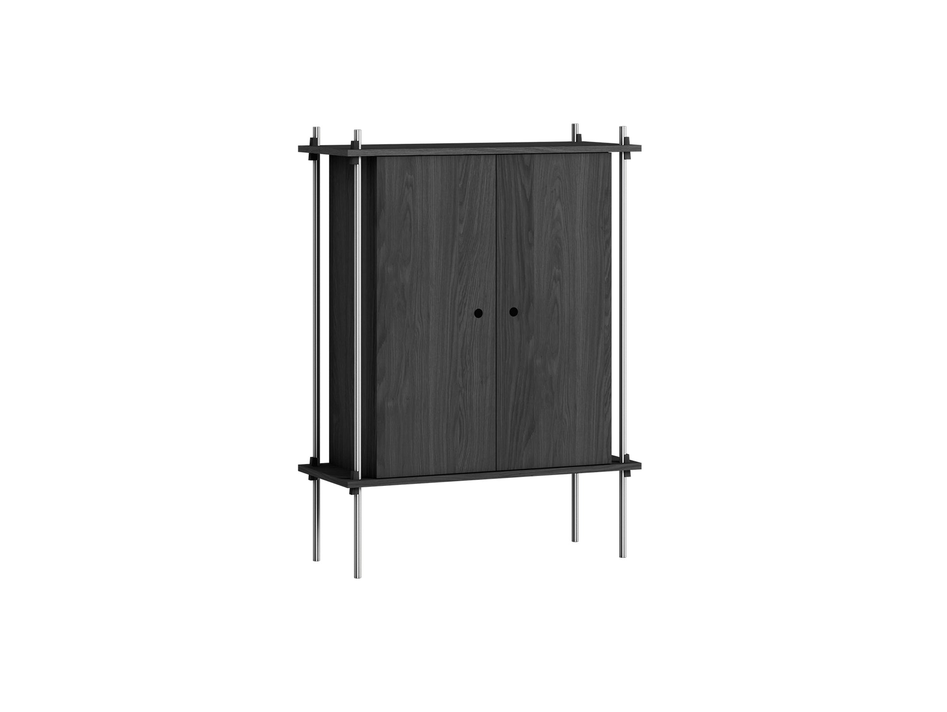 Shelving System Sets (115 cm) - by Moebe / S.115.1.C / Stainless Steel  Uprights / Black Painted Oak 