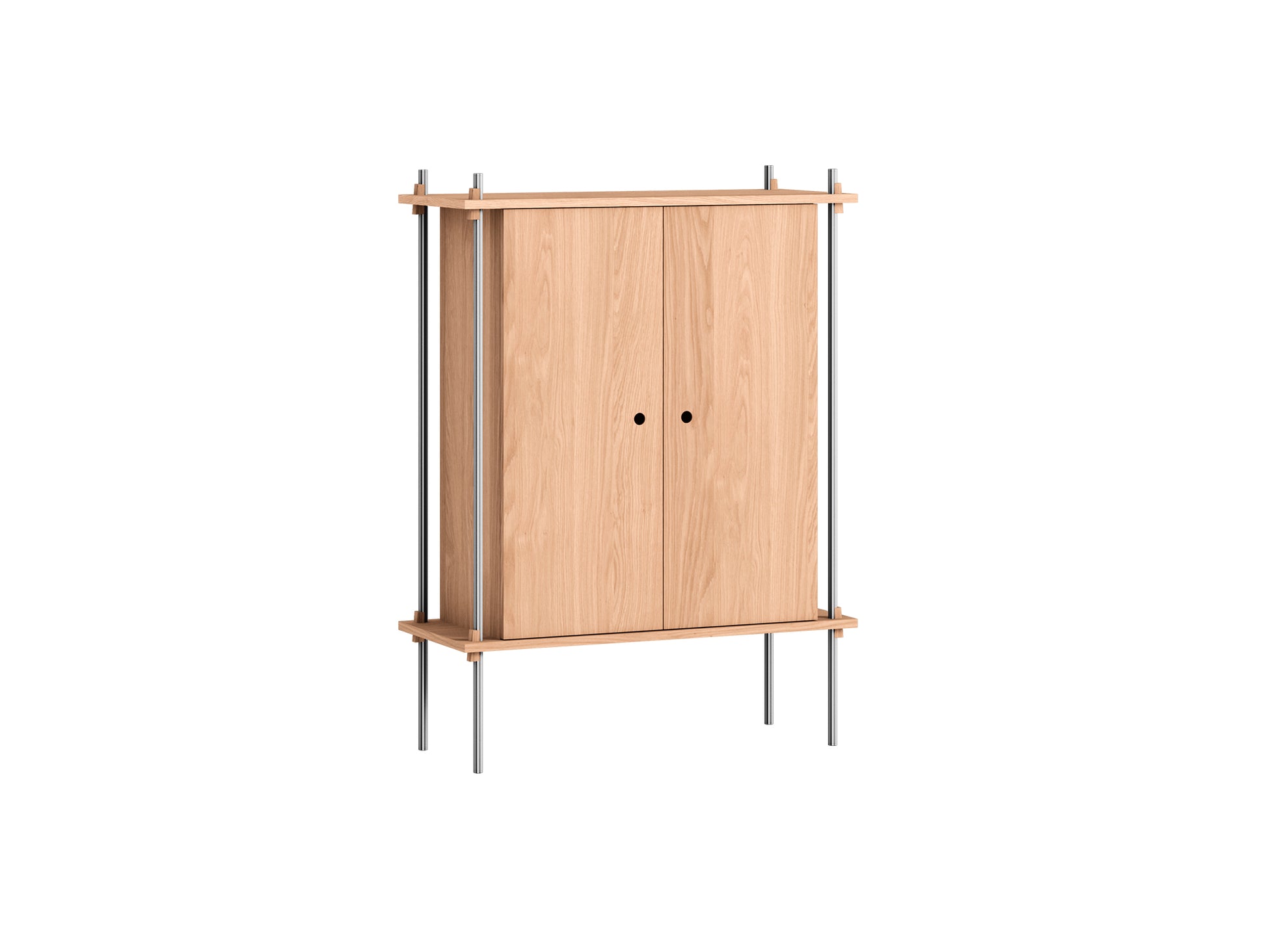 Shelving System Sets (115 cm) - by Moebe / S.115.1.C / Stainless Steel  Uprights / Oiled Oak 