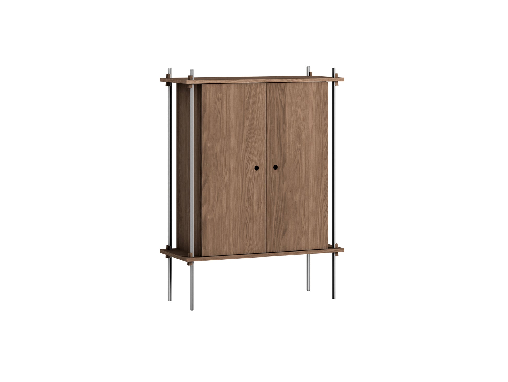 Shelving System Sets (115 cm) - by Moebe / S.115.1.C / Stainless Steel  Uprights / Smoked Oak 