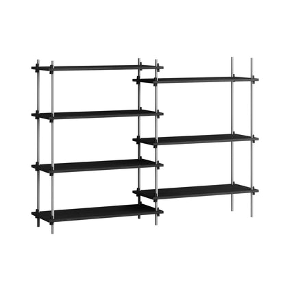 Shelving System Sets (115 cm) - by Moebe / S.115.2.A / Stainless Steel  Uprights / Black Painted Oak 
