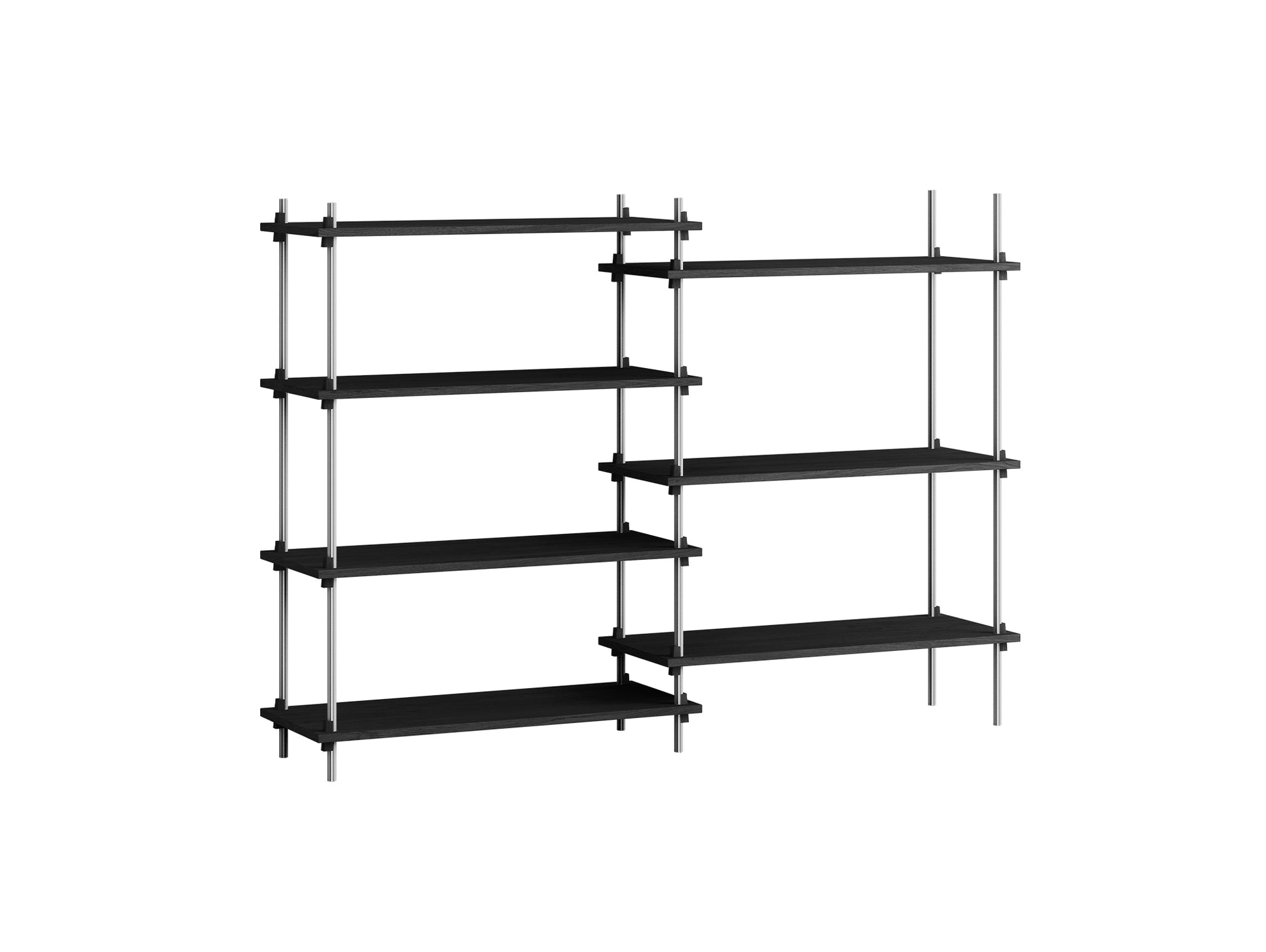 Shelving System Sets (115 cm) - by Moebe / S.115.2.A / Stainless Steel  Uprights / Black Painted Oak 