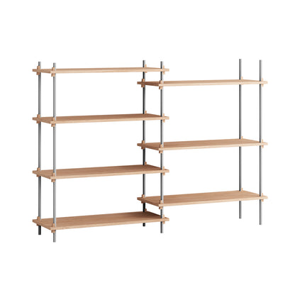 Shelving System Sets (115 cm) - by Moebe / S.115.2.A / Stainless Steel  Uprights / Oiled Oak 