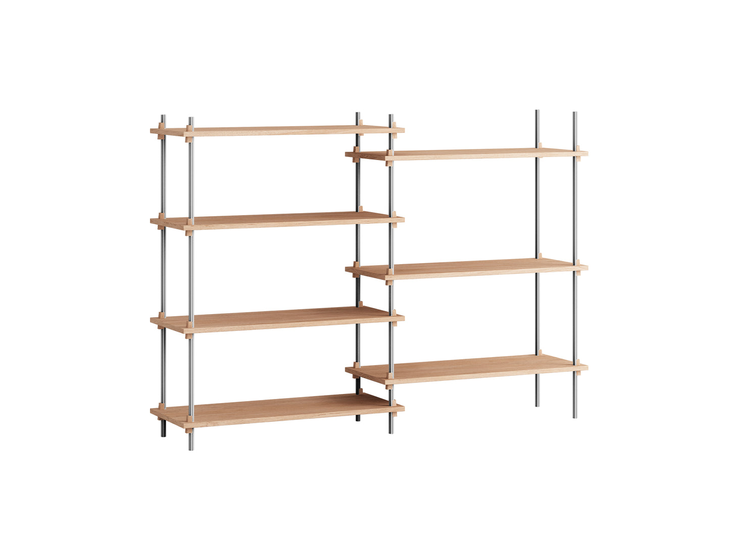 Shelving System Sets (115 cm) - by Moebe / S.115.2.A / Stainless Steel  Uprights / Oiled Oak 