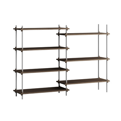 Shelving System Sets (115 cm) - by Moebe / S.115.2.A / Stainless Steel  Uprights / Smoked Oak 