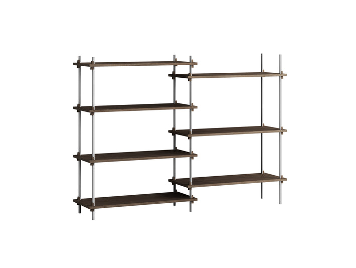 Shelving System Sets (115 cm) - by Moebe / S.115.2.A / Stainless Steel  Uprights / Smoked Oak 