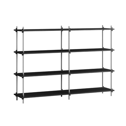Shelving System Sets (115 cm) - by Moebe / S.115.2.B / Stainless Steel  Uprights / Black Painted Oak 