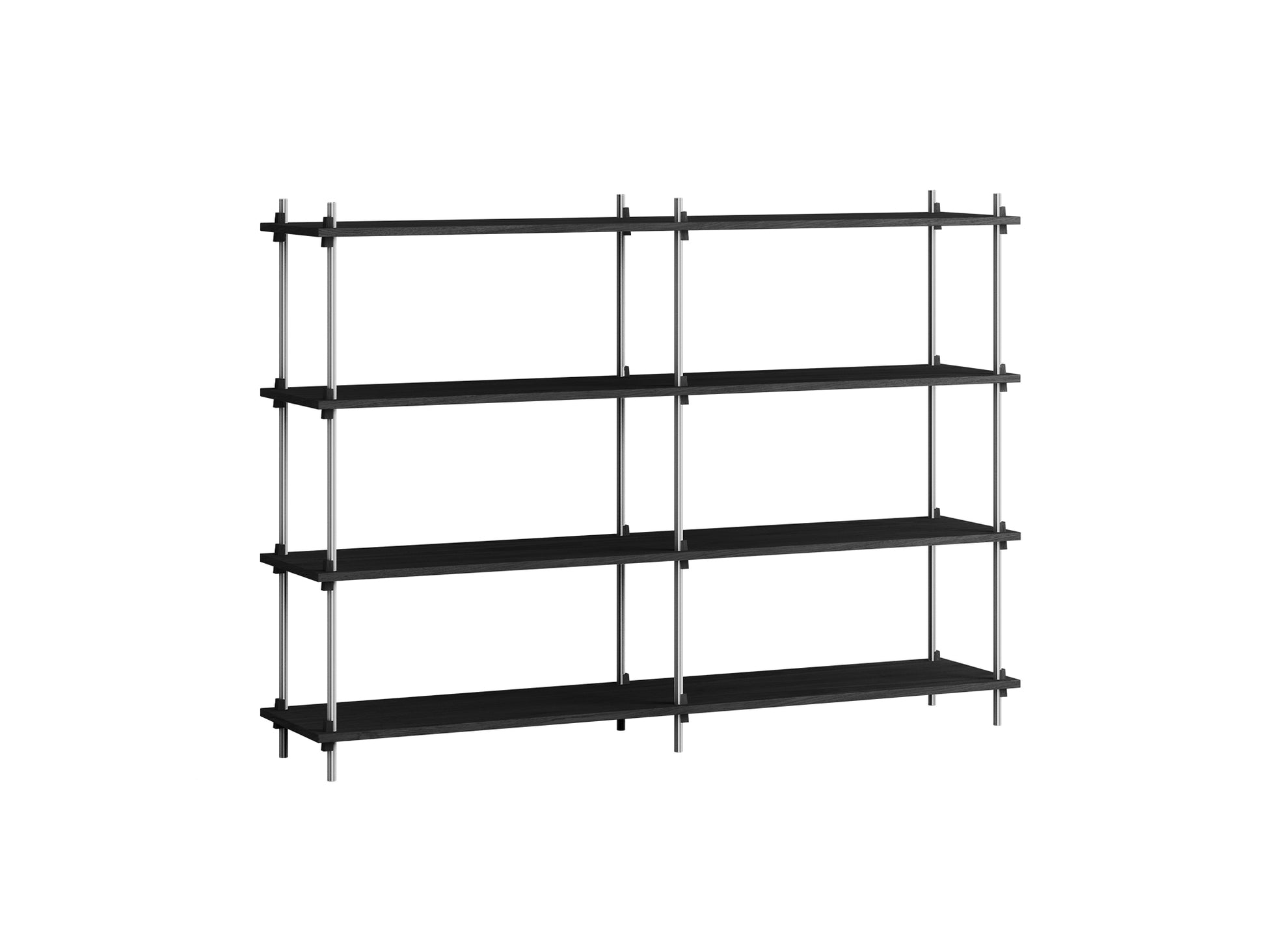Shelving System Sets (115 cm) - by Moebe / S.115.2.B / Stainless Steel  Uprights / Black Painted Oak 