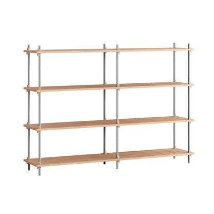 Shelving System Sets (115 cm) - by Moebe / S.115.2.B / Stainless Steel  Uprights / Oiled Oak 