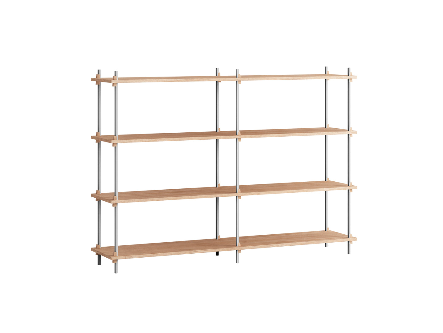 Shelving System Sets (115 cm) - by Moebe / S.115.2.B / Stainless Steel  Uprights / Oiled Oak 