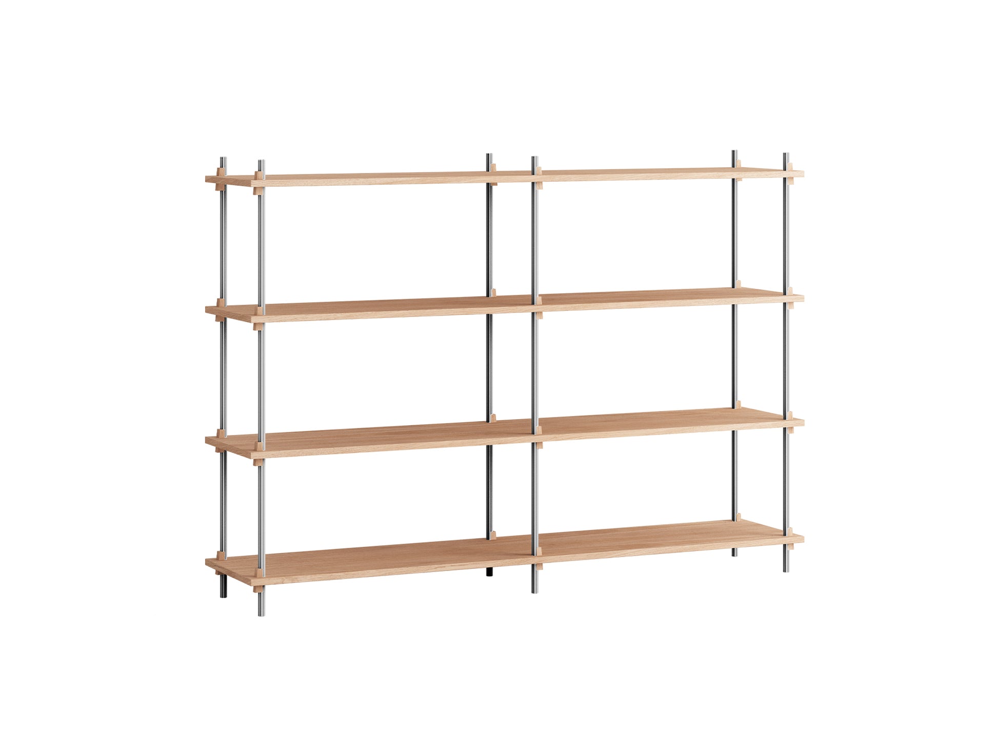 Shelving System Sets (115 cm) - by Moebe / S.115.2.B / Stainless Steel  Uprights / Oiled Oak 