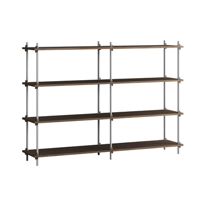 Shelving System Sets (115 cm) - by Moebe / S.115.2.B / Stainless Steel  Uprights / Smoked Oak 