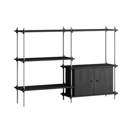Shelving System Sets (115 cm) - by Moebe / S.115.2.C / Stainless Steel  Uprights / Black Painted Oak 