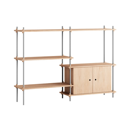Shelving System Sets (115 cm) - by Moebe / S.115.2.C / Stainless Steel  Uprights / Oiled Oak 