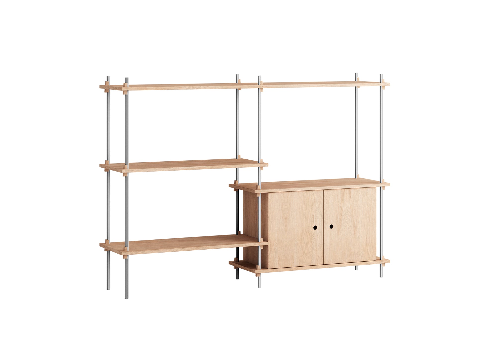 Shelving System Sets (115 cm) - by Moebe / S.115.2.C / Stainless Steel  Uprights / Oiled Oak 