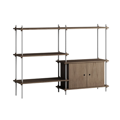 Shelving System Sets (115 cm) - by Moebe / S.115.2.C / Stainless Steel  Uprights / Smoked Oak 