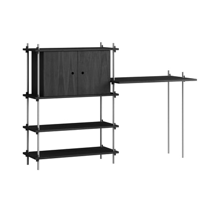 Shelving System Sets (115 cm) - by Moebe / S.115.2.D / Stainless Steel  Uprights / Black Painted Oak 