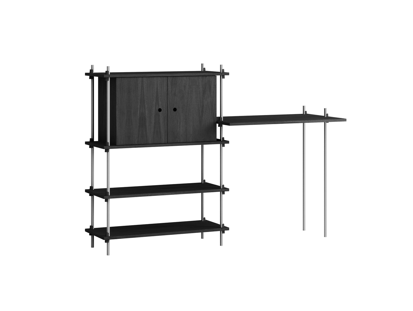 Shelving System Sets (115 cm) - by Moebe / S.115.2.D / Stainless Steel  Uprights / Black Painted Oak 