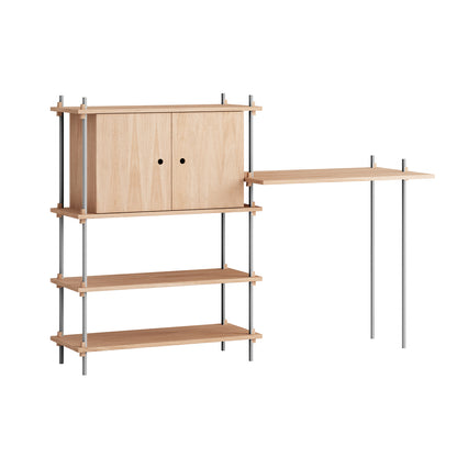 Shelving System Sets (115 cm) - by Moebe / S.115.2.D / Stainless Steel  Uprights / Oiled Oak 