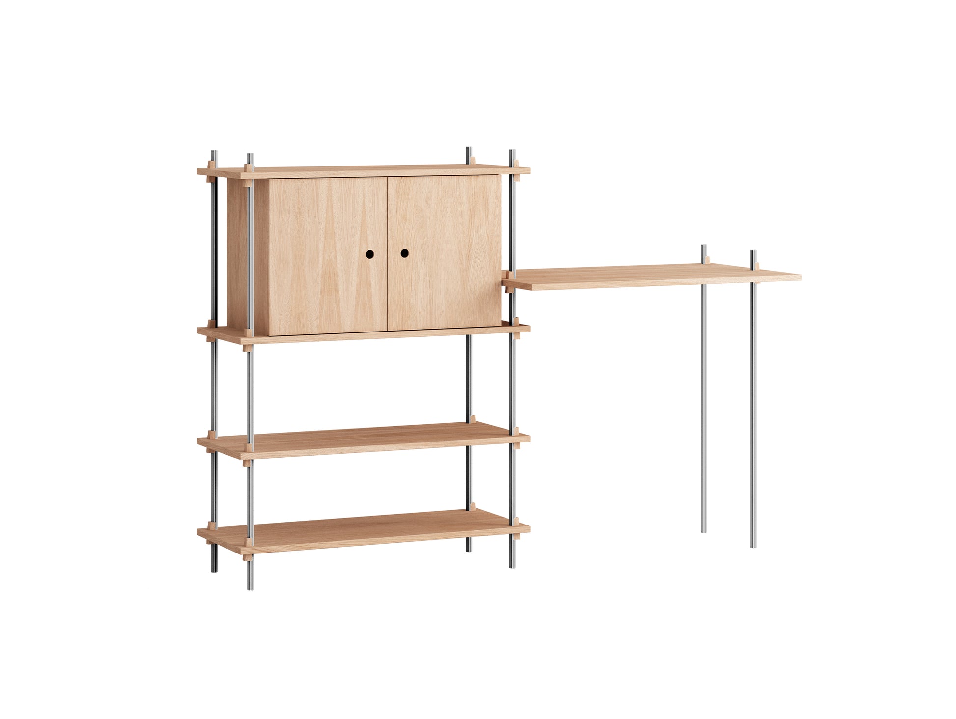 Shelving System Sets (115 cm) - by Moebe / S.115.2.D / Stainless Steel  Uprights / Oiled Oak 