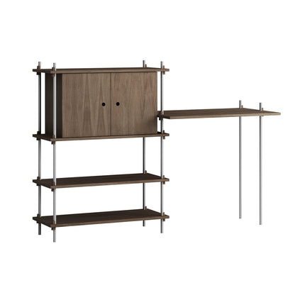 Shelving System Sets (115 cm) - by Moebe / S.115.2.D / Stainless Steel  Uprights / Smoked Oak 