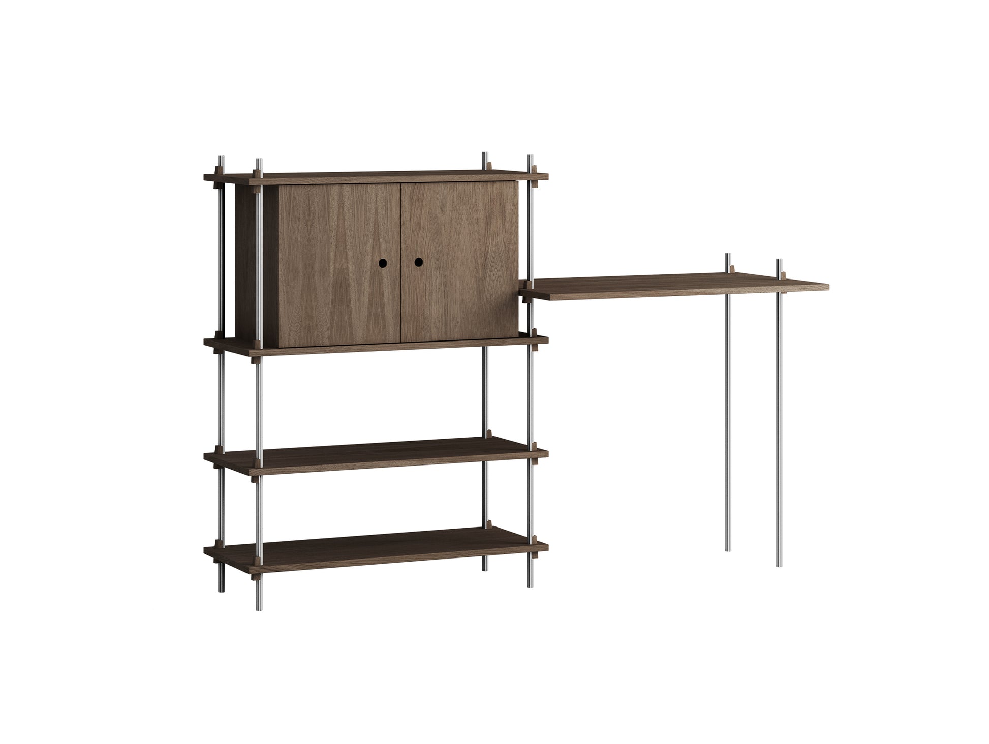 Shelving System Sets (115 cm) - by Moebe / S.115.2.D / Stainless Steel  Uprights / Smoked Oak 