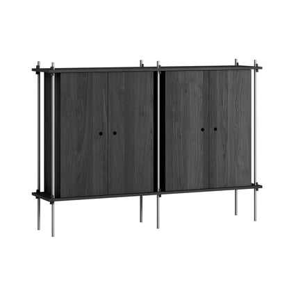 Shelving System Sets (115 cm) - by Moebe / S.115.2.E / Stainless Steel  Uprights / Black Painted Oak 