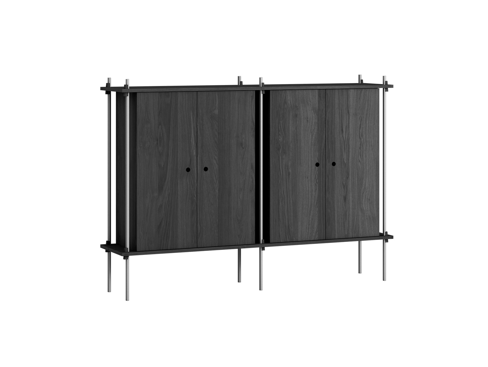 Shelving System Sets (115 cm) - by Moebe / S.115.2.E / Stainless Steel  Uprights / Black Painted Oak 