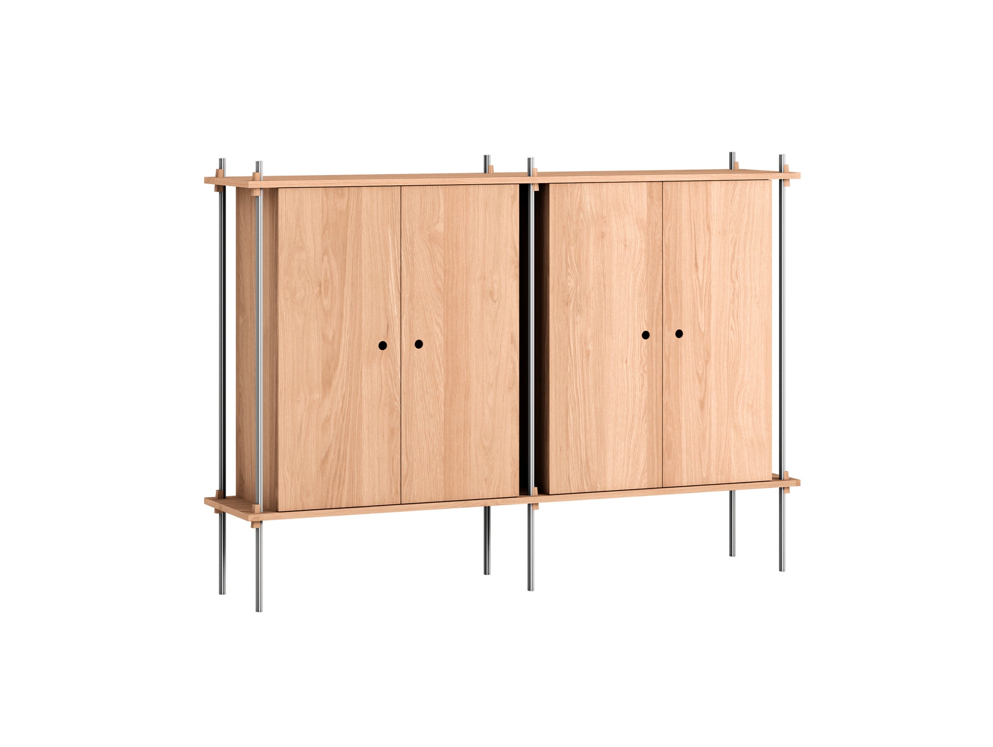 Shelving System Sets (115 cm) - by Moebe / S.115.2.E / Stainless Steel  Uprights / Oiled Oak 